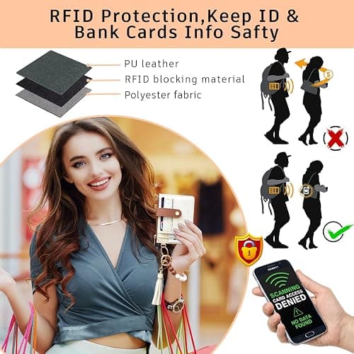 BAOSIWA Silicone Bracelet Keychain Wallet for Women Wristlet Card Holder Slim RFID Wallet with Zipper Pocket thumbnail 4