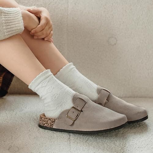 XTJSCBDSH Kids Suede Clogs with Cork Footbed, Toddler Boys Girls Sandals, Adjustable Buckle Slip-On Slippers, Arch Support Mules for Indoor Outdoor thumbnail 3