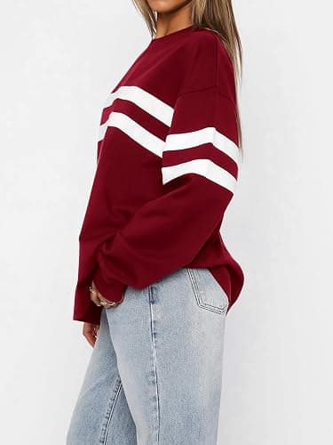 MASCOMODA Women's 2026 Striped Oversized Sweatshirt Spring Crewneck Long Sleeve Shirts Casual Color Block Pullover Tops thumbnail 4