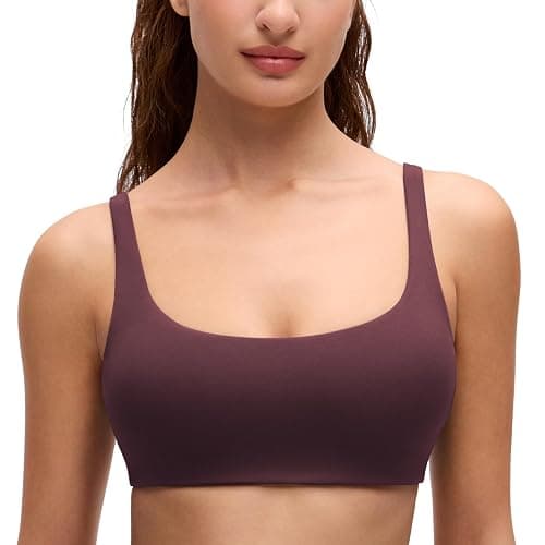 CRZ YOGA Butterluxe Square Neck Sports Bras for Women - Low Coverage Spaghetti Strap Yoga Wireless Padded Cami Crop Top - Image 1