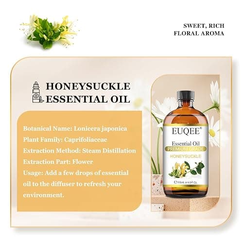 EUQEE Honeysuckle Essential Oil 118ml Pure Honeysuckle Oil Premium Essential Oil - with Glass Dropper Great for Diffuser, DIY Soap, Candle Making - 4Fl. OZ thumbnail 2