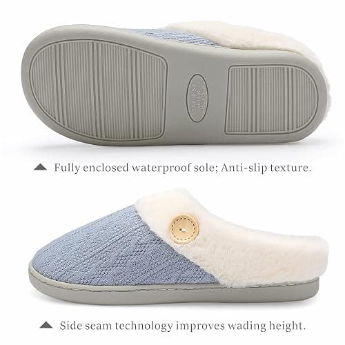 Chantomoo Womens Slipper Warm Comfy Memory Foam House Slippers Knitted Shoes Faux Fur Lined Anti-Skid Rubber Sole Bedroom Cozy Indoor Outdoor Slippers thumbnail 2
