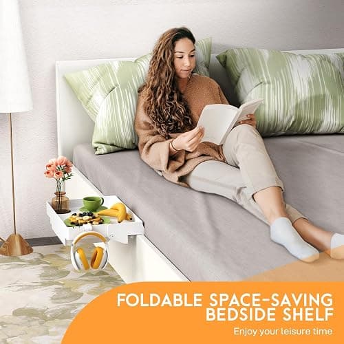 SPACELEAD Bedside Shelf for Bed – College Dorm Room Clip On Nightstand with Cup Holder & Cord Holder&Drawer – Bunk Bed Shelf for Organizer Top for Bedroom (White，Plastic) - White - Plus with drawer thumbnail 6