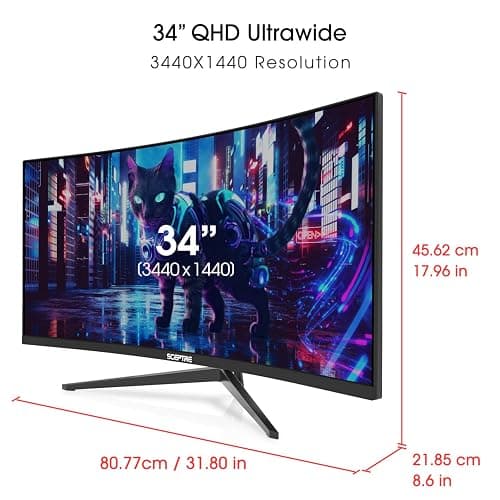 Sceptre 34-Inch Curved Ultrawide WQHD Monitor (3440 × 1440), R1500, up to 180Hz/165Hz, DisplayPort x2, 99% sRGB, 1ms, Built-in Speakers, Machine Black, 2025 (C345B-QUT168) thumbnail 6