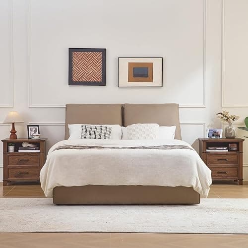 Senfarime 22" Nightstand, 2PCS Farmhouse Nightstand with 2 Drawers,Industrial Bedside Table with Open Shelf for Bedroom Living Room,Office Bed Side Tables Couch End Table,Brown thumbnail 8