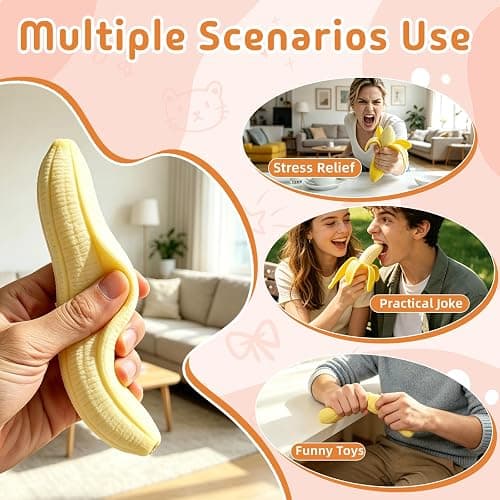 2 Pcs Banana Squishy, Realistic Scented Squishy Banana Toy Slow Rising, Soft Squeeze Toys Banana for Stress Relief, Fun Sensory Fidget Toy for Party Favors Birthday Gift thumbnail 4