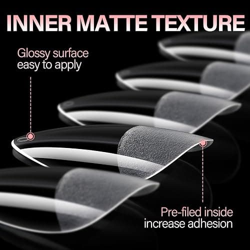 AILLSA Medium Almond Nail Tips Gel Half Matte Acrylic Nail Tips Clear Gelly Full Cover Pre-Filed Press on Nail tips Fake Nails For Extentions Manicure Salon Home DIY 216PCS 12 Sizes thumbnail 4