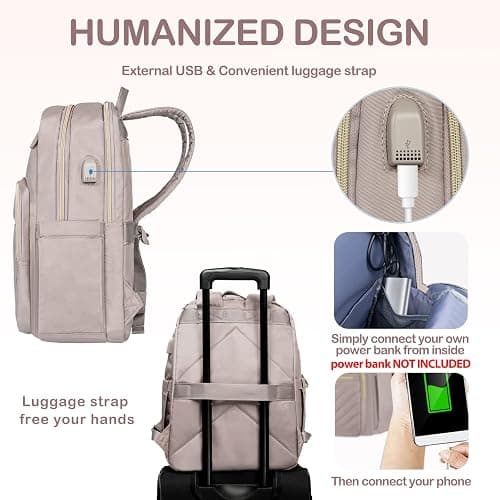 VANKEAN 15.6 Zoll Laptop Rucksack Damen, Schulrucksack wasserdicht Damen Herren Arbeitstasche mit USB Ladeanschluss für Universität Business Arbeit Reisen Camping,Rosa thumbnail 3