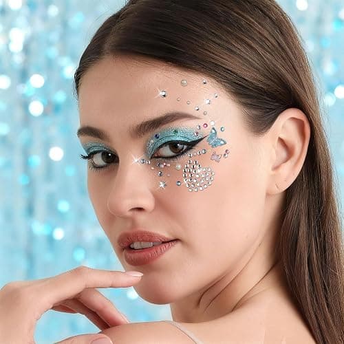 FANDAMEI Face Glitter Face Gems, 40 Colors Glitter Gel Palette with 6 Sheets Self Adhesive Hair Gems, Face Jewels for Women. Face Rhinestones Pearls for Women, Body Hair Glitter thumbnail 6