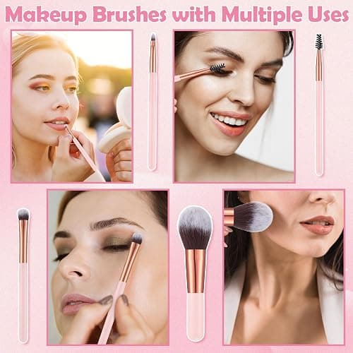 20PCS Travel Makeup Brush Set,10 Pcs Small Makeup Brushes with Mirror,Storage Bag and 8PCS Makeup Sponges for Home,Travel, Party thumbnail 4