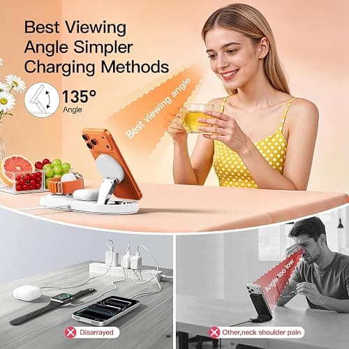 for Apple Watch 5W Fast Charger：3 in 1 Wireless Charging Station for Apple Mag-Safe Charger Stand,Fast Magnetic Wireless Charger Station for iPhone171615 14 13 12 Series,Airpods, Watch（Foldable thumbnail 5