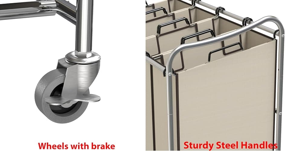 Simple Houseware 4-Bag Heavy Duty Rolling Laundry Sorter Cart, Chrome thumbnail 6