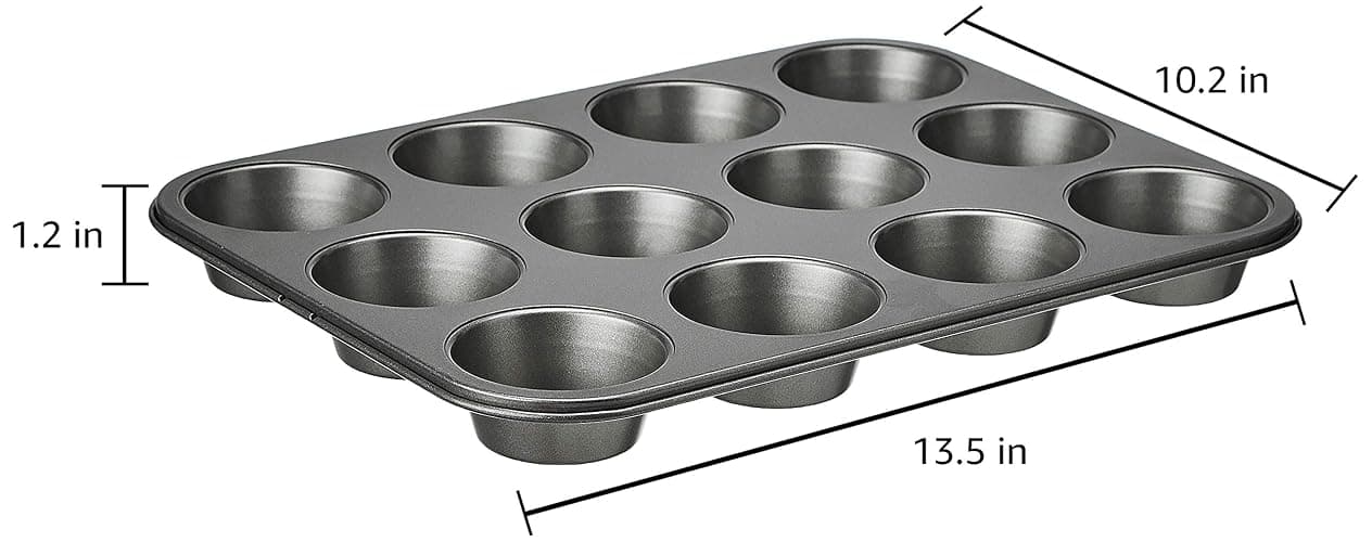 Amazon Basics Nonstick Round Muffin Baking Pan, 12 Cups, Set of 2, Gray, 13.9x10.55x1.22" thumbnail 3