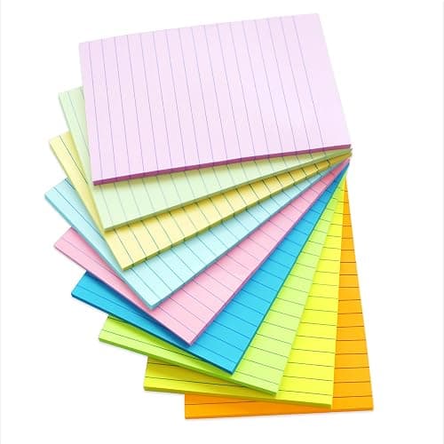 HQCME 9 Pack Lined Sticky Notes 4X6 in Post, 9 Pastel Colors Large Ruled Post Sticky Colorful Super Sticking Power Memo Pads Strong Adhesive, Sticky Notes with Lines Office, Home, 35 Sheets/pad thumbnail 7