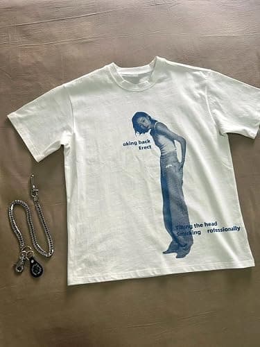 Goth Vintage Rapper T Shirt Men Oversized Graphic Tee Y2k Emo Grunge Shirts Streetwear - White Grey - Medium thumbnail 2