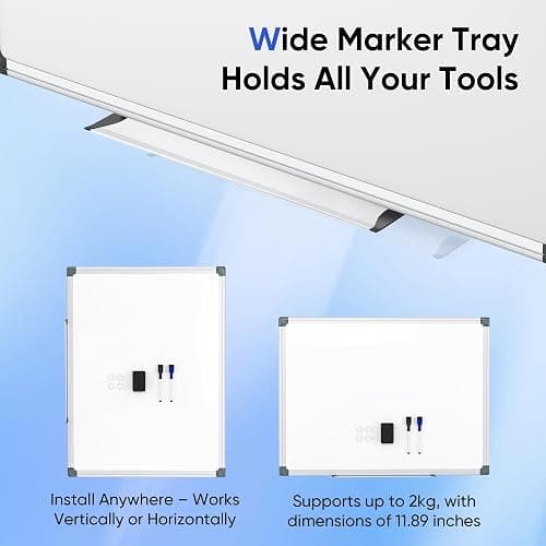 VUSIGN 24" x 18" Magnetic Whiteboard for Wall, Dry Erase Board with Silver Frame, Hanging White Board for Office, Home, School, Dorm – Includes Markers, Magnets & Eraser thumbnail 4