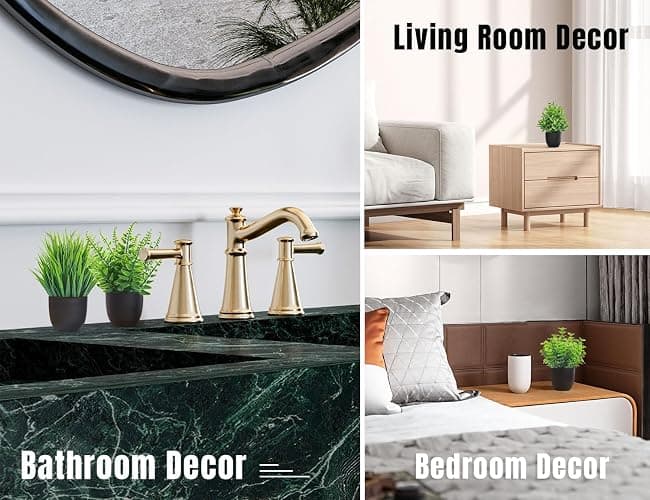 Der Rose Fake Plants 4 Packs Artificial Plants Small Faux Plants Black Bathroom Accessories for Halloween Bathroom Home Kitchen Coffee Table Office Desk Decor Indoor - Green - 4 thumbnail 6