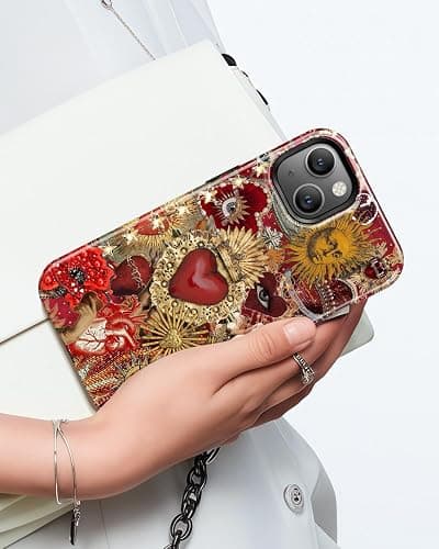 TAMUEL for iPhone 14 Case, Vintage Sacred Heart Sun Collage Phone Case, Compatible with Magsafe, Trendy Red Mosaic Celestial Evil Eye Magnetic Slim Shockproof Protective Women Girl Men Cover thumbnail 8