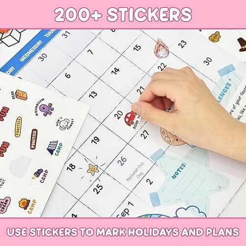 Kids Calendar 2025-2026 with 200+ Cute Stickers - Unicorn Coloring Calendar for Kids - 15 Month Wall Calendar with Fun Illustrated Pages to Color - Extra Pages & Activities for Home, Classroom & Learning thumbnail 5