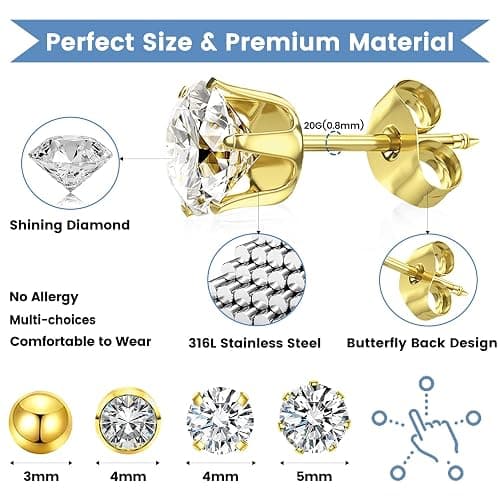 TKKUY 24 Pcs Ear Piercing Kit Disposable Ear Piercing Gun Kit 8 Pcs Self Piercing Gun with Cubic Zirconia Earrings Stud 4 Prong / 6 Prong Setting 3mm Diameter Ball Ear Stud Ear Piercer Kit Tool Gold thumbnail 3