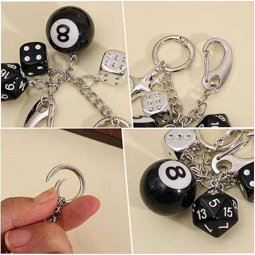 Black 8 Ball Dice Charm Keychain - Cute Bag Purse Handbag Accessories, Y2K Aesthetic Key Chain for Women Men Birthday Gifts for Friend (10x5cm) thumbnail 5