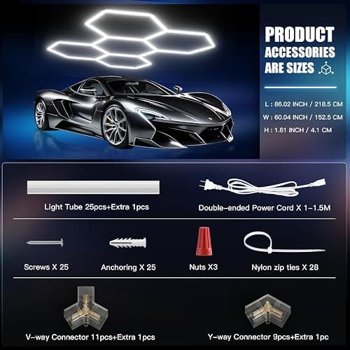 JTT Hexagon Garage Lights, 200W 20000LM 5 Grids 25Pack LED Garage Hexagon Lights, 6500K Super Bright Car Detailing Ceiling LED Shop Light for Warehouse Workshop Gym Basement Car Care Wash Room thumbnail 5