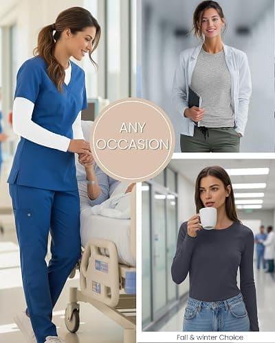 Oakgarden 5 Pack Womens Underscrub Long Sleeve Shirts Slim Fit Crew Neck Tops Basic for Nurse with Soft Fabric thumbnail 5