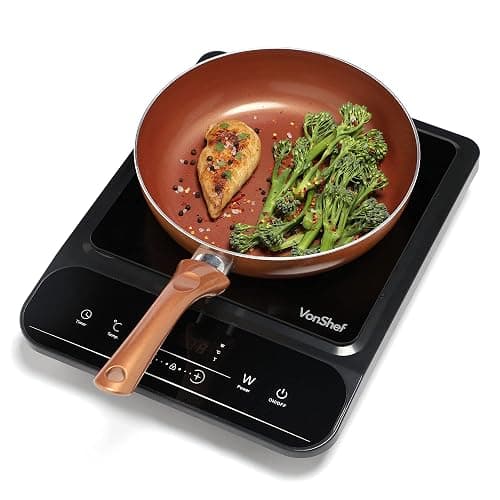 VonShef Single Induction Hob – 2000W Portable Induction Cooker w/LED Touch Display, 3 Hour Timer, 10 Heat Settings 60-240°C, Safety Lock - Black - Single - Image 1