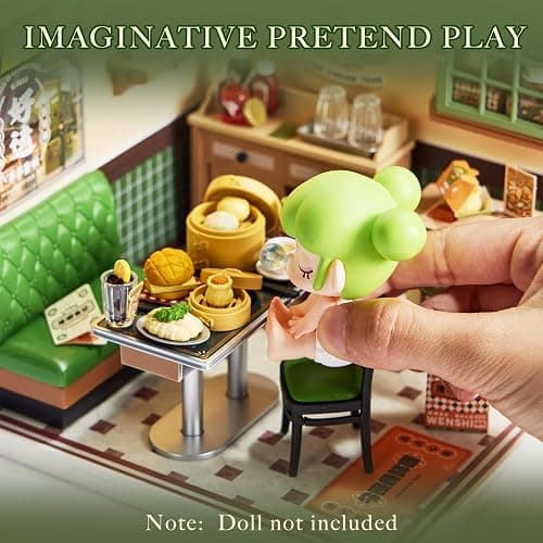 Rolife Super Creator DIY Miniature Plastic House Building Set Playset with LED, Suitable for Mini Figures Construction Toys Diorama Kit Gifts for Teens Adults (Hong Kong Bites Cafe) thumbnail 4