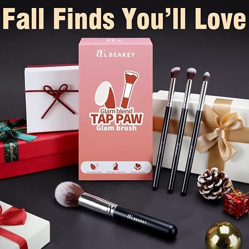 BEAKEY Makeup Brush Set Professional for Eye and Face, Foundation Blending, Eyeshadow, Concealer, Eye Shadow with 2 Blender Sponge, Paper Case, Gifts for Women thumbnail 3