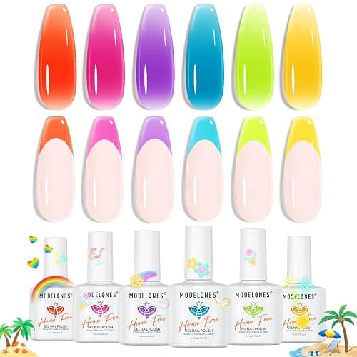 modelones Jelly Neon Gel Nail Polish Set, Hema Free Halloween Sheer Effect | Neon Hot Pink Orange Blue Yellow Green Purple 6 Colors Bright Translucent Effect Gel Polish Kit LED Nail Art Gift Salon - Image 1
