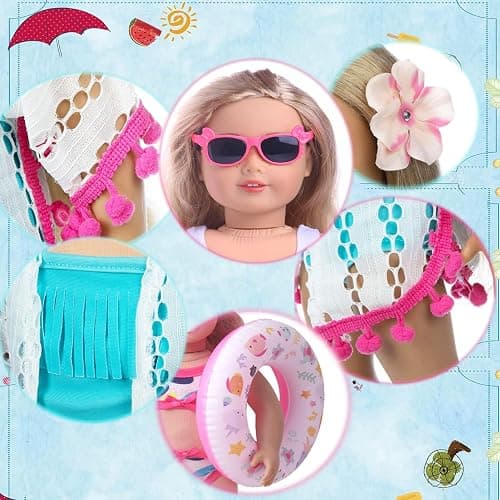 18 Inch American Doll Accessories, Fashion Doll Swimming Play Sets for American 18 Inch Girl Including Clothes Swimsuit Sunglasses Phone Shoes thumbnail 6
