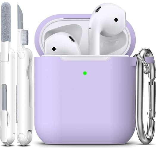 R-fun Compatible with AirPods Case Cover, Soft Silicone Protective Cover with Keychain for Women Men Compatible with Apple AirPods 2nd 1st Generation Charging Case, Front LED Visible,Pink Purple - Image 1