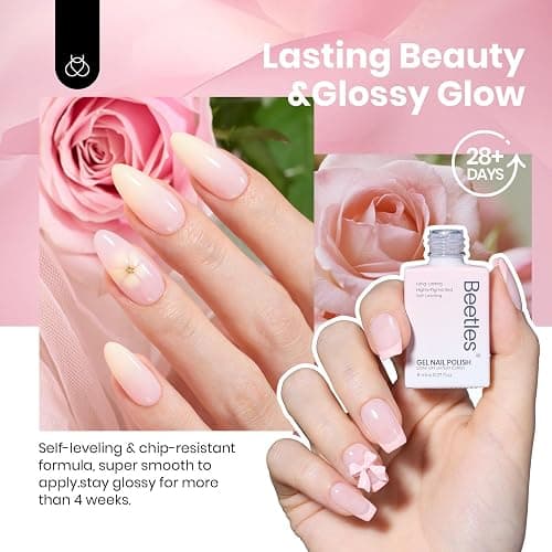 Beetles Nude Pink Gel Nail Polish, 8ml HEMA-Free Natural Jelly Gel Polish | Nail Concealer Sheer Translucent Effect Soak Off UV Misty Rose Collection Nail Art Manicure Gift for Women thumbnail 5