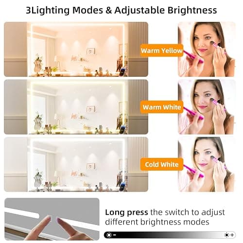 VALONDINO Makeup Vanity Desk with Power Outlet, 46'' Glass Top Vanity Set, 7 Drawers Vanity Table with Cushioned Stool, 3 Lighting Modes Brightness Adjustable,White thumbnail 4