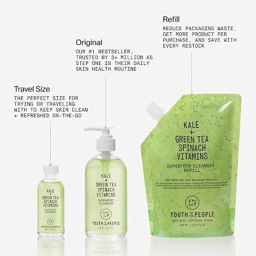 Youth To The People Superfood Facial Cleanser - Kale + Green Tea Daily Face Wash, Gentle Makeup Remover, with Soothing Antioxidants for Glowing Skin, pH Balance, Clean Pores, Sulfate-free, Refillable thumbnail 9