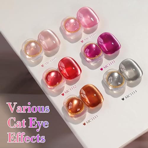 Double Rhythm Cat Eye Gel Nail Polish Set of 6 Same Color Same Bottle 0.5 Oz Shimmer Glitter with Magnet Holographic Reflective Magnetic UV Nail Polish Kit at Home (Glass Brown Red Nude-T6-43) thumbnail 3