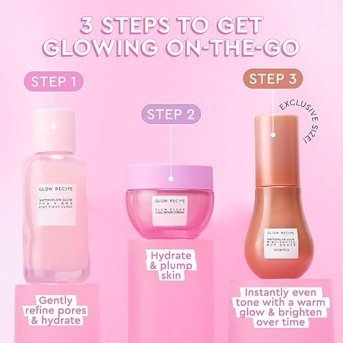 Glow Recipe Get Glowing With Me Kit by Katie Fang - PHA + BHA Face Toner & Gentle Face Exfoliant + Plum Plump Hyaluronic Acid Moisturizer Face Cream + Hue Drops Tinted Serum (3 Count) thumbnail 2
