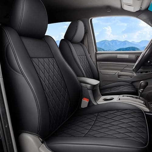 Coverado Tacoma Seat Covers, Car Seat Covers Front Seats, Leather Seat Covers for Cars Car Seat Protector Cushion Tacoma Accessories Custom Fit 2005-2023 Toyota Tacoma Double/Crew Cab(Black) - Image 1