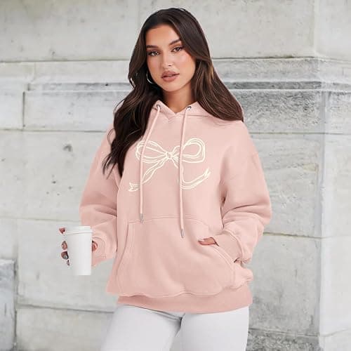 Weripoah Bow Cute Hoodie for Teen Girls Graphic Hoodies Preppy Trendy Sweatshirt Aesthetic Print Casual Pullover Sweatshirts thumbnail 4