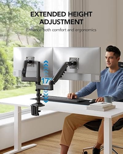 HUANUO 17-32 Inch Dual Monitor Stand, Vertical Dual Monitor Mount, Monitor Stand 2 Monitors, Ergonomic Adjustable Tilt/Swivel/Rotate, Weight Max 19.8 lbs, VESA 75/100mm thumbnail 6