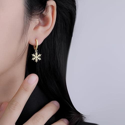 SLUYNZ 925 Sterling Silver Christmas Snowflake Hoop Earrings for Women Small Snowflake Hoop Earrings Drop Winter Holiday Earrings thumbnail 7