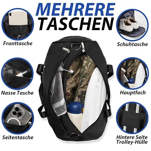 DAYGOS Sporttasche Herren, Reisetasche mit Schuhfach & Nassfach, Wasserdicht 40L Sporttaschen Sportbeutel Schwimmtasche Trainingstasche für Sport, Gym & Fitness, Weekender Reisen Duffel Bag (Schwarz) thumbnail 4