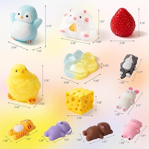 12 Pcs Taba Cute Squishy Toys Pack Include (1 Strawberry,1 Cat Paw,1 Cheese,1 Hamster,1 Chick,1 Penguin,6 Mochi) Taba Sensory Stress Relief Toys,Squishy Fidget Toys Adults,Party Favors Gifts for Kids thumbnail 2