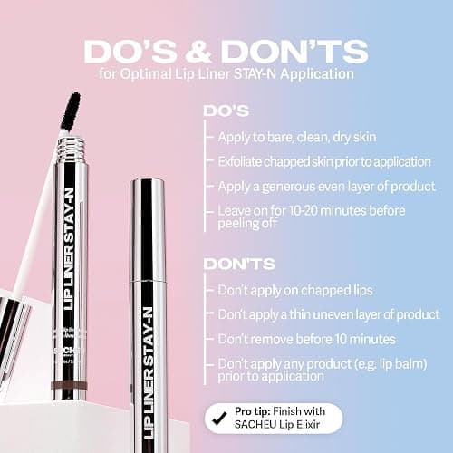 Sacheu Lip Liner STAY-N Peel Off Lip Stain - Long Lasting Waterproof Lip Tint with Hyaluronic Acid & Vitamin E – Transfer Proof Matte Finish, Vegan & Cruelty-Free (P-inked and Clear) thumbnail 5