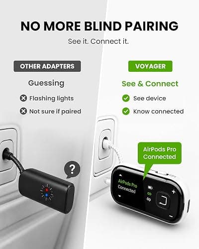 Avantree Voyager Airplane Bluetooth Adapter with OLED Display | Easy Pairing for AirPods, Bose & Bluetooth Headphones, aptX Adaptive & Auracast Audio Transmitter for Flights & Travel thumbnail 2