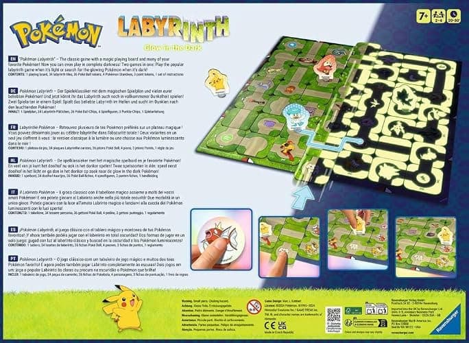 Ravensburger Pokémon Labyrinth Glow in the Dark - Sliding Fun with Your Favorite Pokémon - Playable in Light and Dark for 2-4 Players Ages 7 and Up thumbnail 2