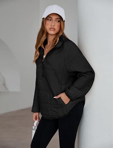 Daacee 2025 Oversized Lightweight Quilted Pullover Jacket for Women Half Zip Up Puffer Jackets Padded Outwear XS-2XL thumbnail 3