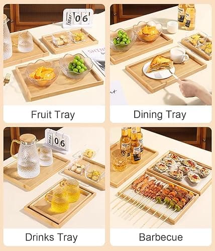 RT&BS Bamboo Tray Rectangle, Bamboo Serving Tray for Food, Drinks, Decor, Vanity in Kitchen, Bathroom, Coffee Table, Bed thumbnail 5