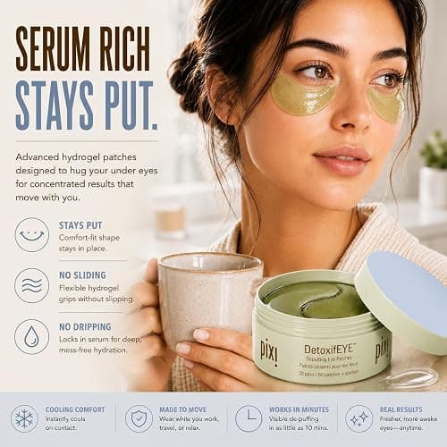 Pixi DetoxifEYE Depuffing Hydrogel Under-Eye Patches, Cucumber, Hyaluronic Acid & Caffeine For Puffy Eyes and Dark Circles, Hydrate Eye Area, 30 pairs, 60 Patches thumbnail 8